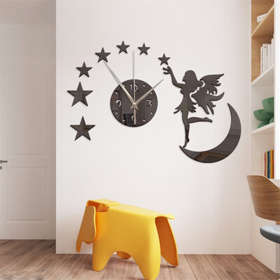 

Toponeto DIY Modern 3D Angel Girl Mirror Wall Clock Home Office Interior Decoration