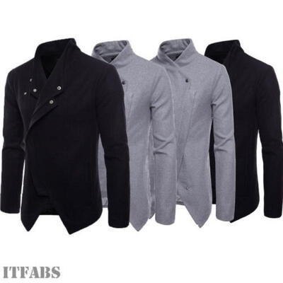 

Men Coat Stand Collar Jacket Splice Autumn Slim Solid Overcoat