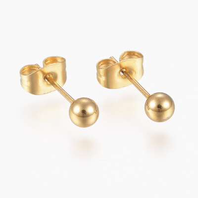 

304 Stainless Steel Stud Earrings Round Ball Golden 15x4mm Pin 08mm