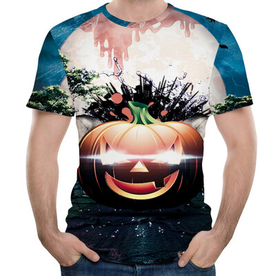 

Toponeto Halloween Men Pumpkin 3D Print O-Neck Short Sleeve T Shirt Tops Blouses