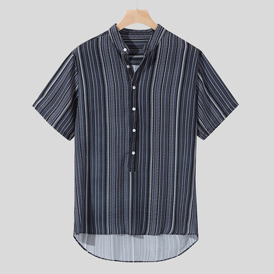 

Toponeto Mens Summer Striped Buttons Fly Breathable Short Sleeve Casual Henley Shirts