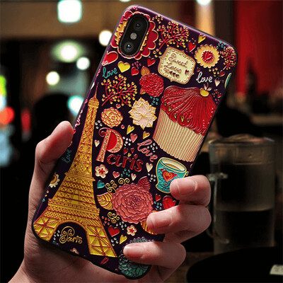 

Cute 3D Emboss Cartoon Patterned Phone Case Silicone Soft TPU Painted Serise Phone Case For Iphone XXs Eiffel Tower Pattern