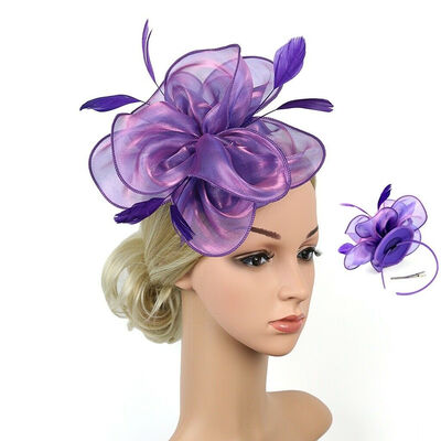 

Womens Fascinator Cocktail Hat Headband Church Wedding Large Tulle Flower Hat