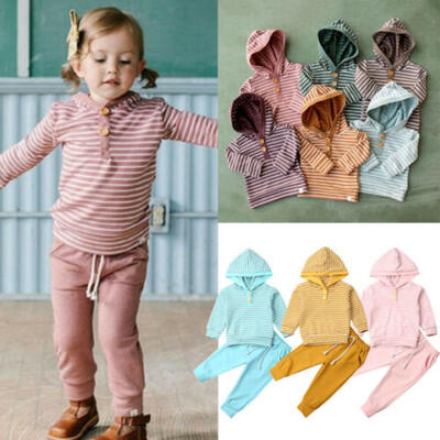 

Infant Kid Baby Girl Boy Stripe Clothes Hooded Top Pants Leggings Autumn Outfit