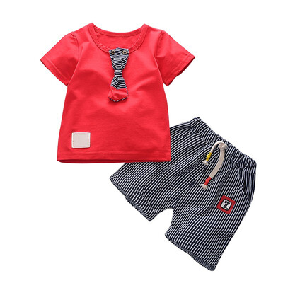 

Baby Boy Clothes Set Summer Tie T-shirt Tops Stripe Shorts Toddler Fashion Clothes Set