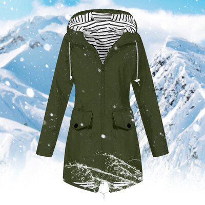 

Toponeto Women Solid Rain Jacket Outdoor Plus Size Waterproof Hooded Windproof Loose Coat