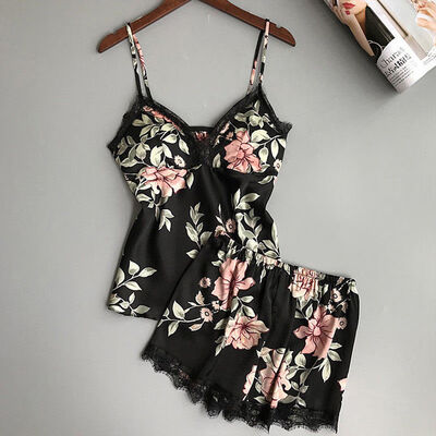 

Women Satin Lace Sleepwear Babydoll Lingerie Nightwear Shorts Pjs Pyjamas Set