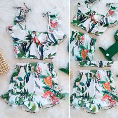 

US Kids Floral Toddler Baby Girls Vest Crop Tops Short Pants Outfits Clothes Set