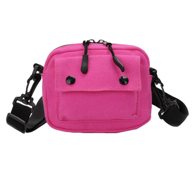

Children Girl Button Square Solid Color Zipper Crossbody Shoulder Canvas Bag