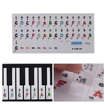 

61-key Piano Keyboard Colorful Cartoon Music Note Stickers Removable Transparent for Kids Beginners Piano Practice