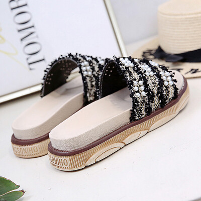 

Slippers for women wearing fashion Joker thick-soled sandals female Pearl Korean wave drag female summer
