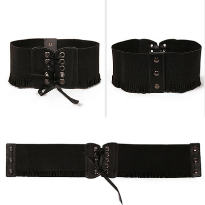 

Womens Lady Stretch Buckle Waist Belt Wide Lace Elastic Corset Waistband
