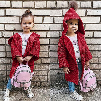 

Children Kids Baby Girls Solid Hooded Knitted Sweater Cardigan Coat Clothes