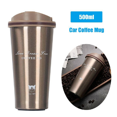 

500ml Stainless Steel Car Coffee Cup Leakproof Insulated Thermal Thermos Cup Car Portable Travel Coffee Mug