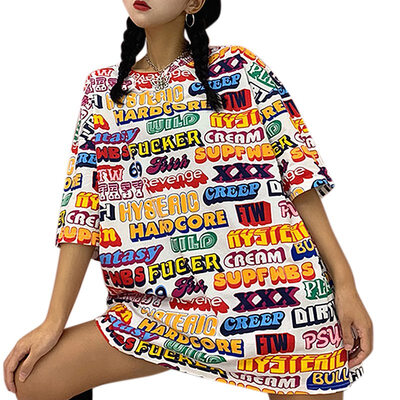 

Women Summer Perosnality Loose Letter Printed Colorful Short Sleeve T-shirts
