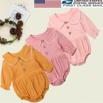 

US Button Decoration Long Sleeve Jumpsuit Autumn Clothes For 0-24M Baby Girl