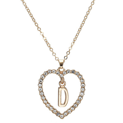 

New Fashion Crystal Initial Personalized Letter Heart Pendent Name Necklace for Women Charm Gold Color Chain Choker Jewelry Gift