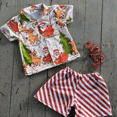 

UK Christmas Infant Baby Boy Clothes Santa Claus & Deer TopsShorts Pants Outfit