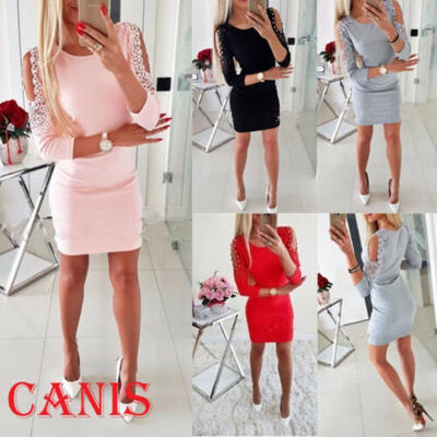 

Women Sexy Cold Shoulder Beading Bodycon Dress Ladies Evening Party Mini Dress