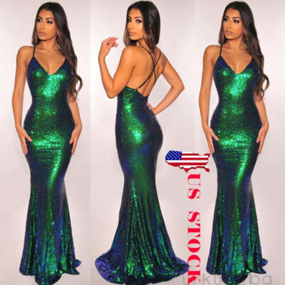 

US Women Sequin Formal Long Dress Prom Evening Party Cocktail Bridesmaid Wedding