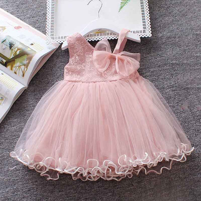 

Summer Casual Fashion Baby Girl Sleeveless Bow-knot Mesh Princess Dress Kids Clothing