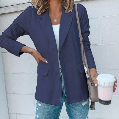 

Womens Long Sleeve Open Front Blazer Longline Work Office Lapel Cardigan Jacket