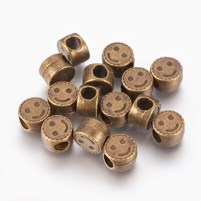 

Tibetan Style Alloy European Beads Large Hole Beads Flat Round with Smile Face Lead Free & Nickel Free Antique Bronze