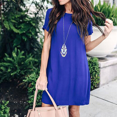 

Womens Short Sleeve Casual Solid T-Shirt Loose Dress