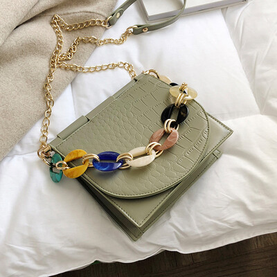 

Handbag 2019 New Acrylic Strap Women Shoulder Bag Fashion Lady Chain Small Square Messenger Bag Alligator Pattern Crossbody Bag