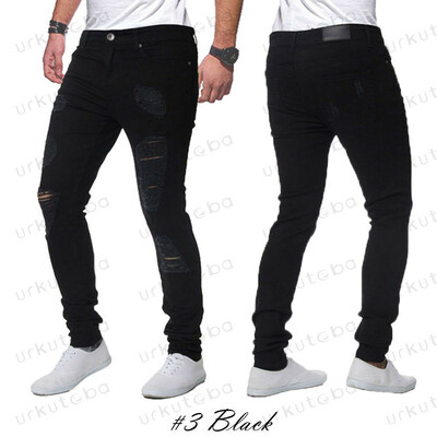 

SUNSIOM Mens Destroyed Taped Slim Stretchy Denim Jeans Ripped Skinny Biker Fit Pants