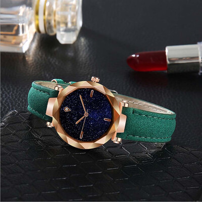 

RM Simple And Stylish Luxurious Starry Dial Convex Mirror Leather Strap Watch