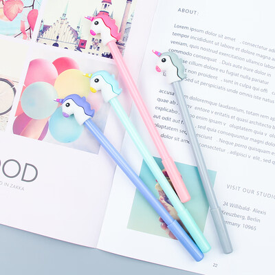 

4Pcslot 05mm Black Ink Cute Unicorn Gel Pen Kawaii for School Supplies Stationary