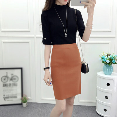 

High Waist Knitted Open Fork Pencil Skirts Autumn Winter Fashion Casual Solid Knee-Length Women Skirt