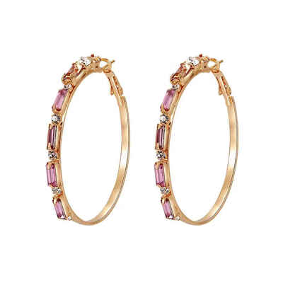 

Girls Gold Plated Colorful Crystal Rhinestone Big Large 52x52mm Round Hoop Allergy Free Earring