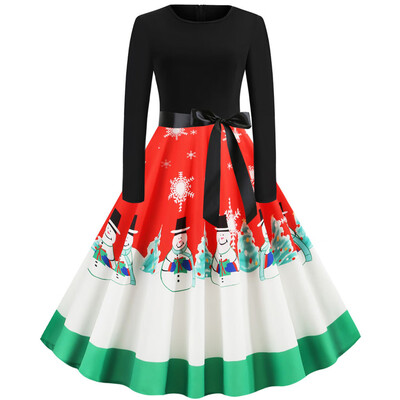 

Tailored Women Vintage Long Sleeve Christmas 1950s Housewife Evening Party Prom Dress