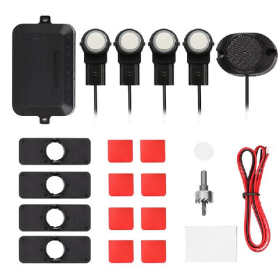 

Car Parking Sensors System Parktronics 4pcs Flat Sensors Reverse Backup Radars Sound Buzzer Alarm Adjustable Sound