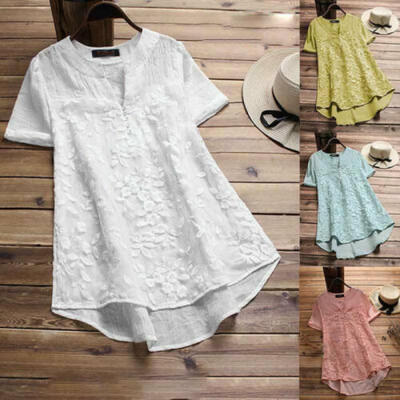 

Womens Summer Tunic Tops Ladies Short Sleeve Plain T-Shirt Blouse Plus Size 6-22