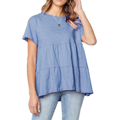 

Nomeni Women Solid Flounce O-neckline Design Short Sleeve Shirt Blouse Tops