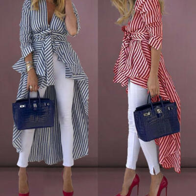 

Plus Size Women Boho Stripe Long Sleeve Blouse Loose Tops Tunic Shirt Hippie Top