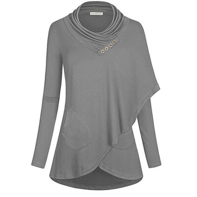 

Starmoon Womens Long Sleeve O-Neck With Buttons Irregular Hem Sweatshirt Blouse