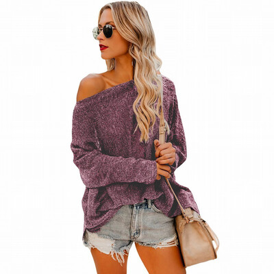

Womens Knit Bottoming Shirt T-Shirt Shoulder Long Sleeve Loose Top