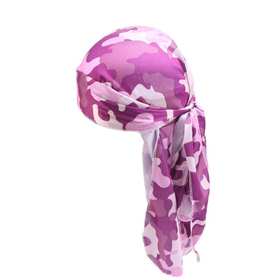 

6 Colors Long Tail Satin Print Turban Hijab Cap Camouflage Breathable Hat