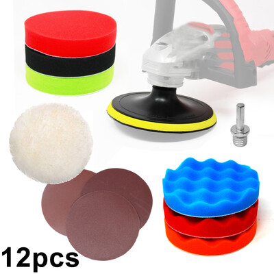 

12PC 150mm Polishing Kit Wave Sponge Wheels Sand Paper With Wheel Back Plate