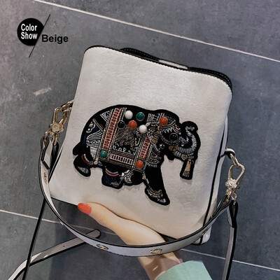 

Elephant Appliques Bucket shoulder bag Fashion luxury handbags women bags designer PU leather soft crossbody bags for women 2019