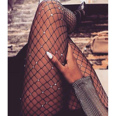 

Women High Waist Tight Sparkle Rhinestone Fishnet Stockings Pantyhose