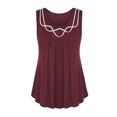 

Nomeni Women Sleeveless O-Neck Pure Color Plus Size Vest Blouse Top Tunic Shirt