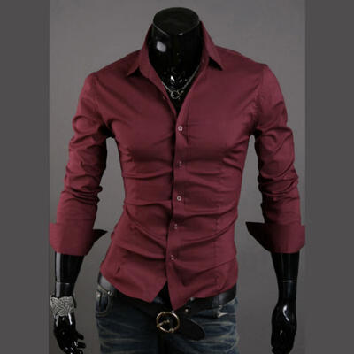 

New Mens Youth Korean Slim Thin Shirt Long Sleeve Fashion Casual Solid Color Simple Shirts