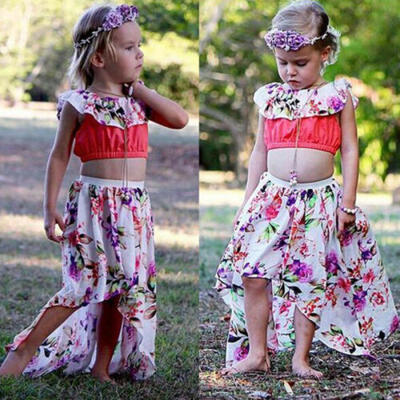 

2PCS Toddler Kids Baby Girl Summer Clothes Floral TopsDress Skirts Outfits