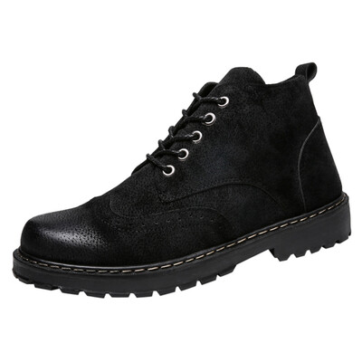 

Leather Men Boots Autumn Winter Snow Boots Mens Fashion Retro Simple Color Matte Texture With Round Head Boots Footwear Shoes