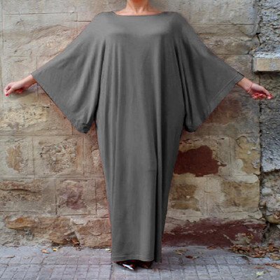 

Stretch Pure Color Long Batwing Sleeve Gown Dress